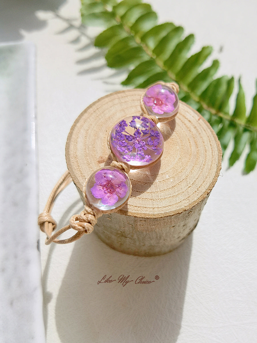 Cherry Blossom Gemstone sticlă capac Charms reglabil frânghie Strand Bangle brățară