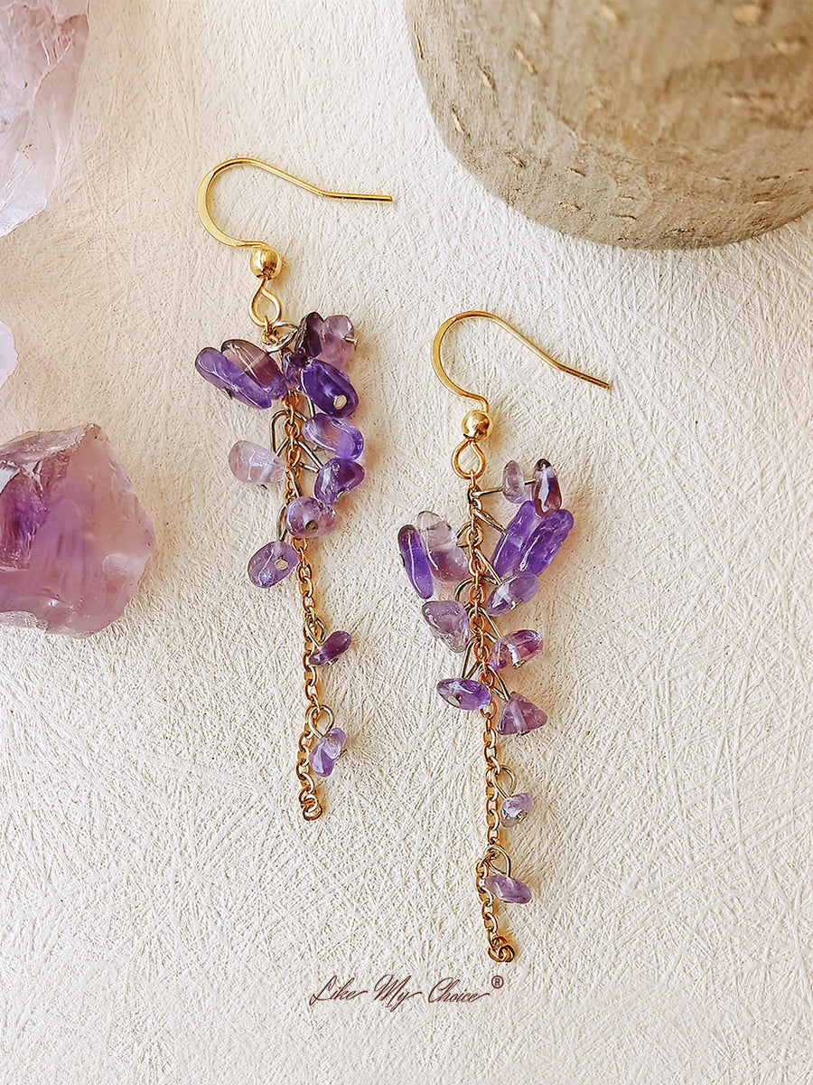 February Birth Stone Wisteria Amethyst Dangle Earrings