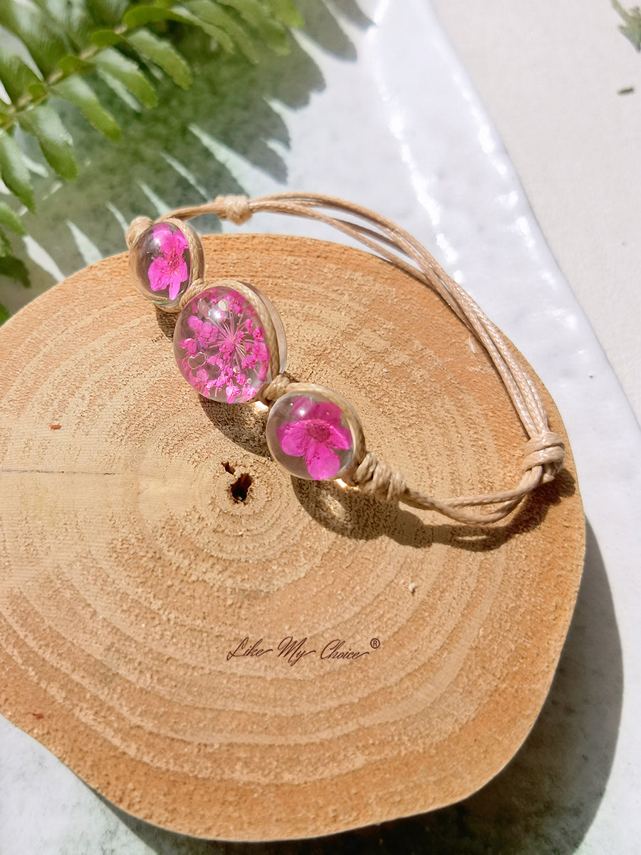 Charms di copertura in vetro della pietra preziosa del fiore di ciliegio Bracciale Bangle regolabile con filo di corda