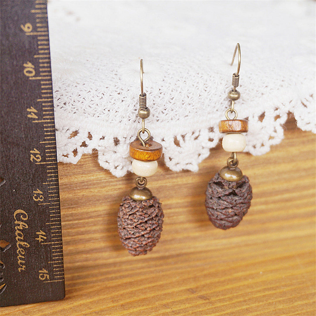 Boucles d'oreilles rétro en bois massif et fruits séchés