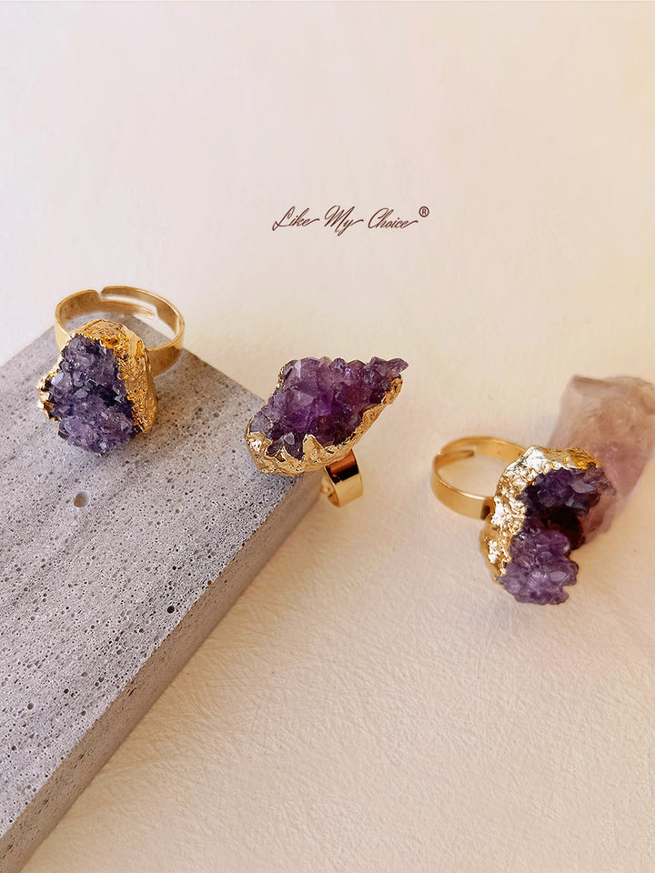 Goldplattierter Ring mit natürlichem Amethyst