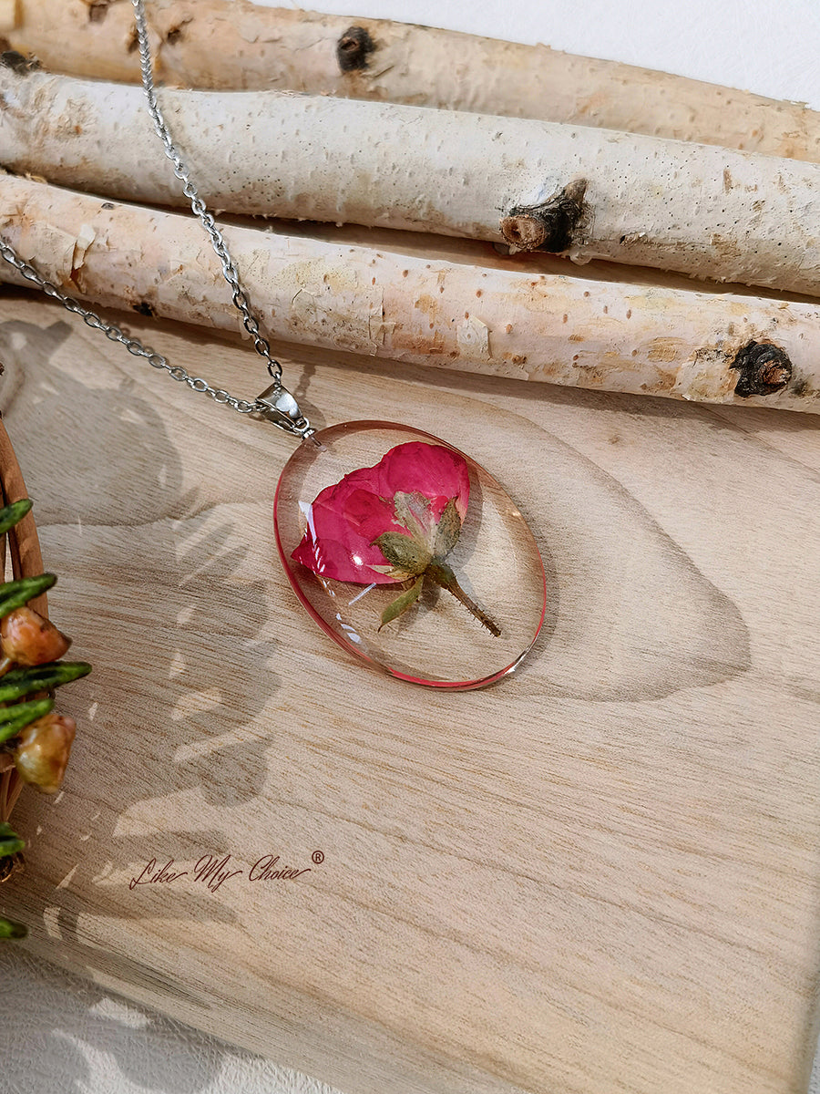 Pressed Flower Necklace - Rose Resin