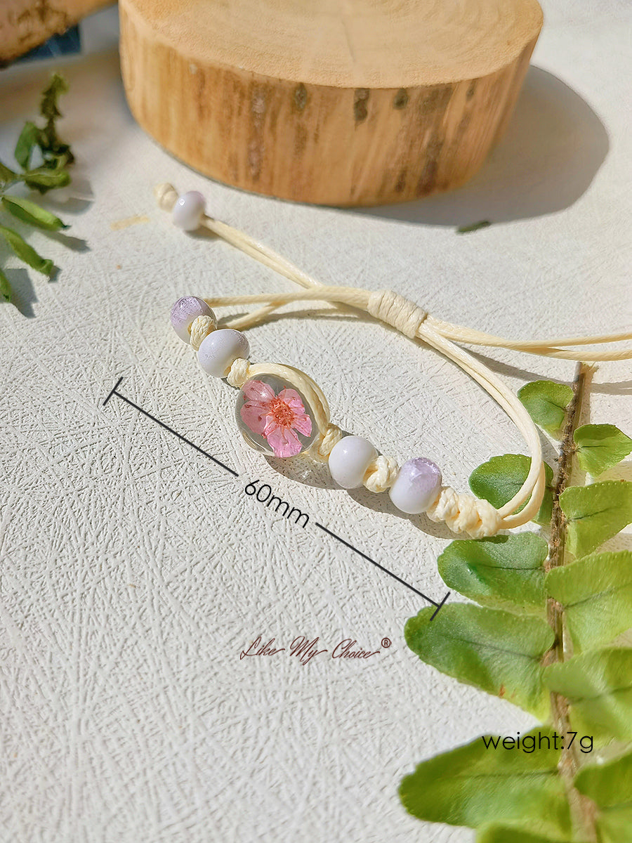 Pulsera trenzada de cerámica con piedra del tiempo flor de cerezo