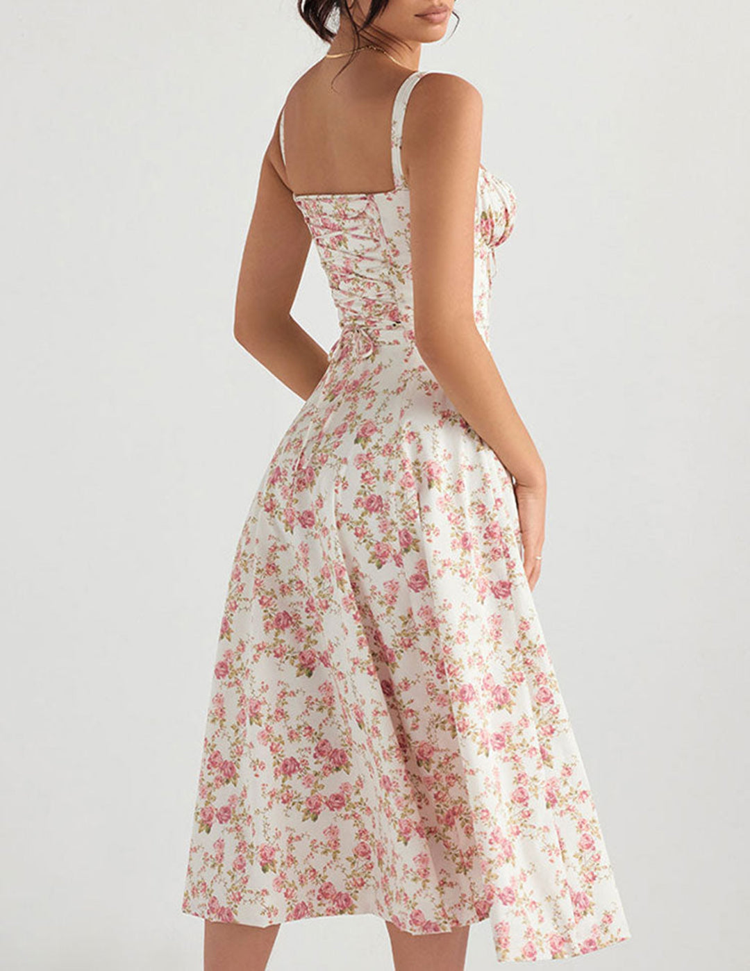 Vestido en espiga con estampado de rosas