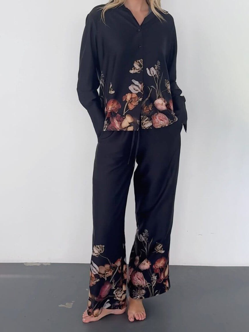 Exquisite positioning floral print loose wide-leg pants