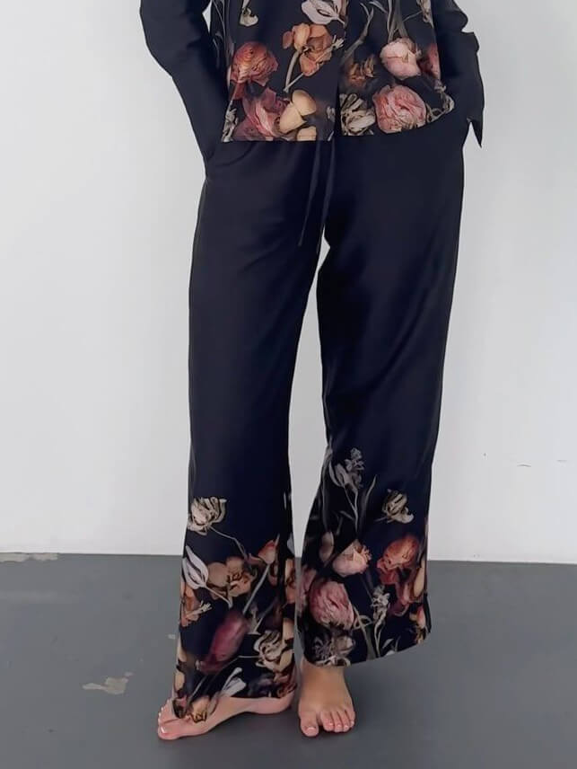 Exquisite positioning floral print loose wide-leg pants