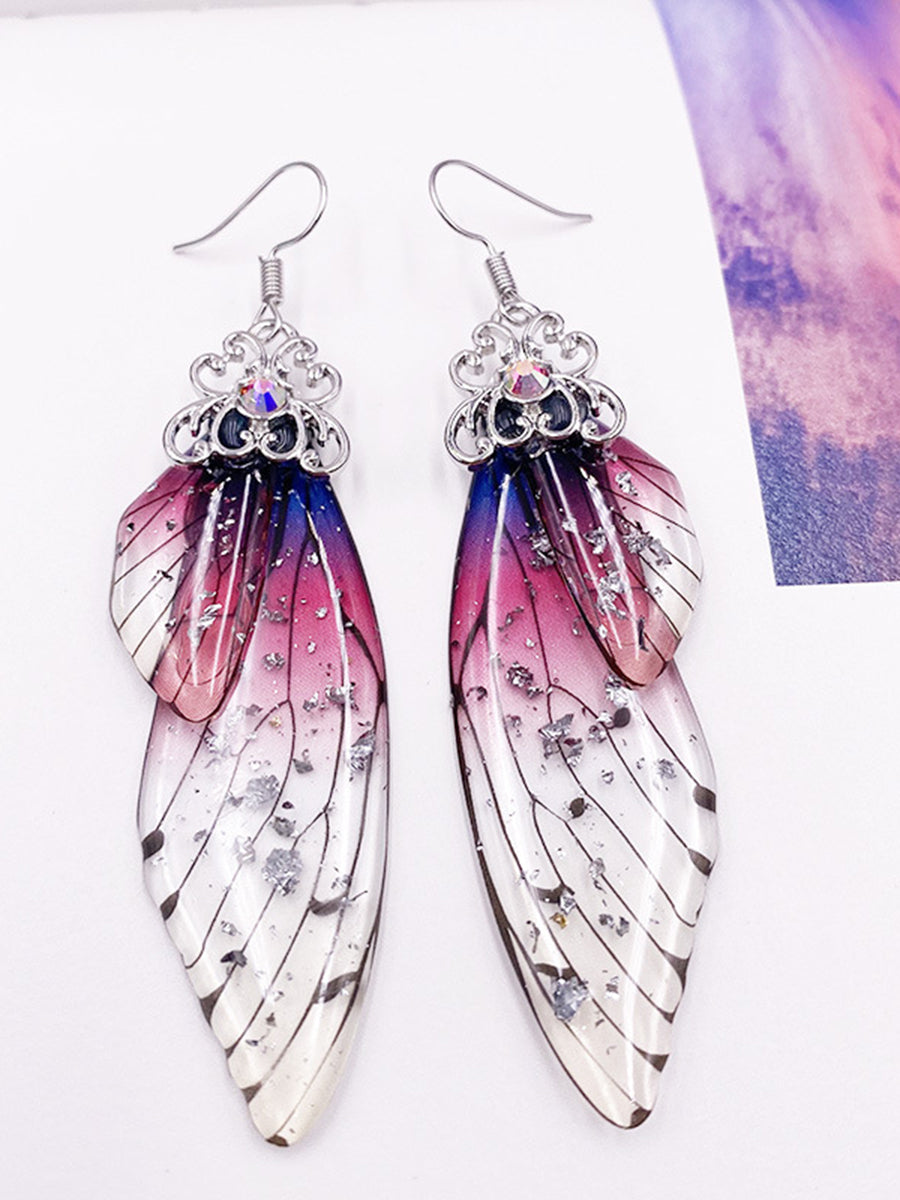 Boucles d'oreilles Aile de papillon en strass violet Aile de cigale en cristal