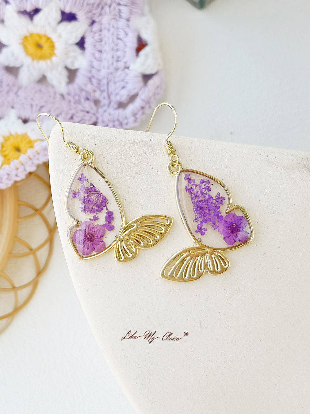 Queen Lace Butterfly Dried Flower Earrings