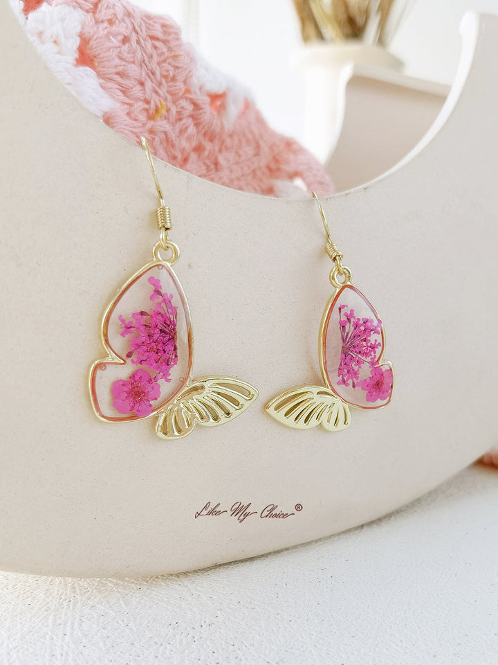 Queen Lace Butterfly Dried Flower Earrings