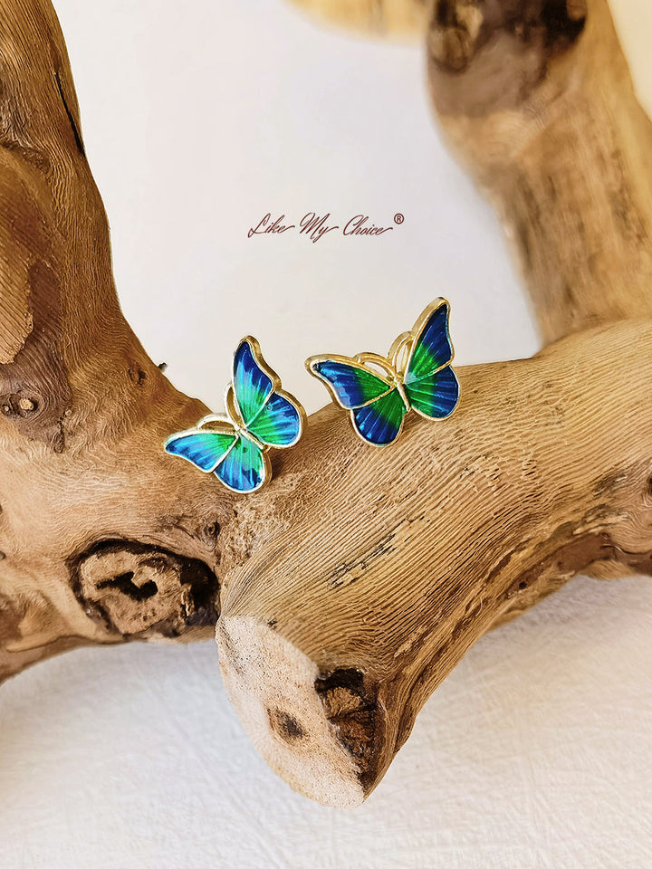 Kolczyki sztyfty Super Fairy Green Butterfly Design