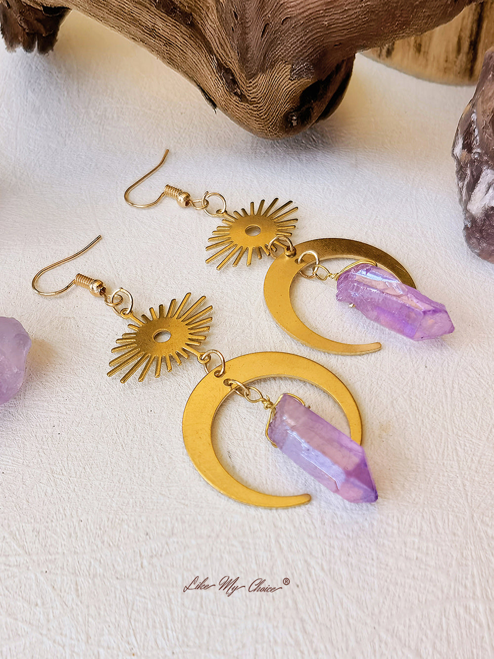 Boucles d'oreilles œil de sorcière en cristal de lune