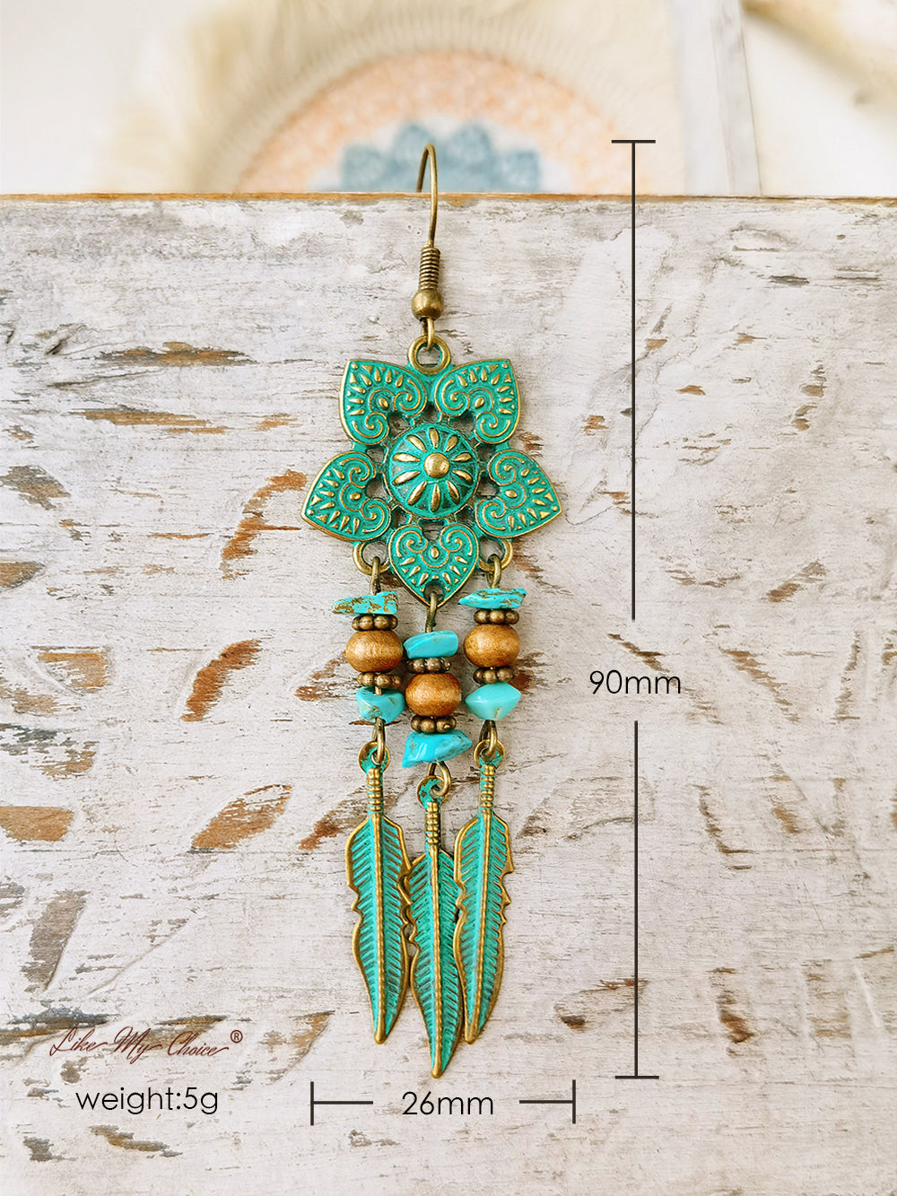 Antique Green Flower Boho Ethnic Σκουλαρίκια Drop Drop