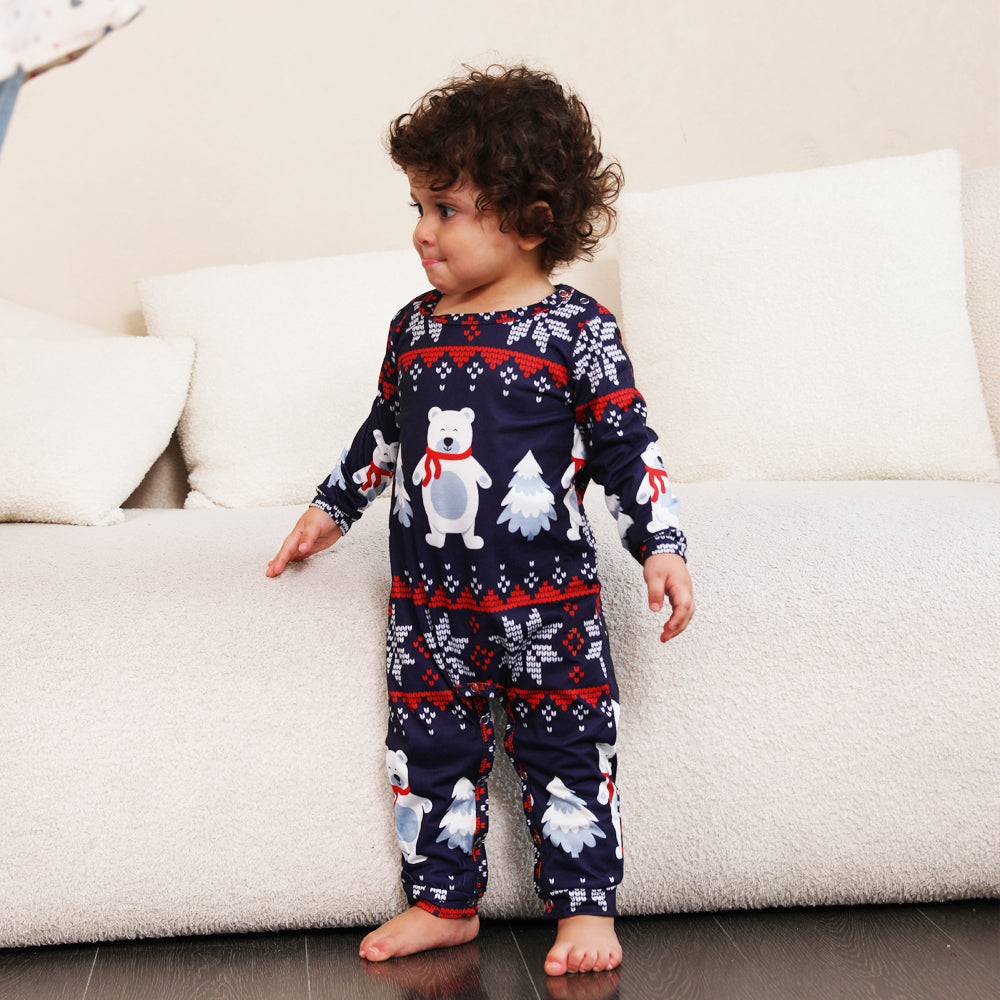 Conjunto de pijama a condizer para a família de Natal Pijama urso polar azul-marinho