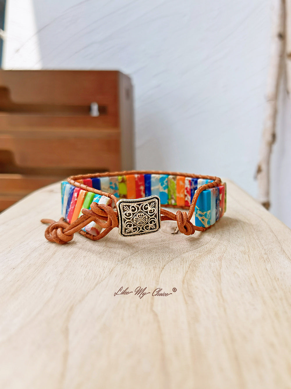 Pulseira de contas tubulares de pedra natural com 7 chakras para a cura dos chakras