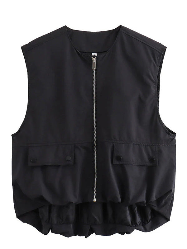 Fashionable loose sleeveless pocket casual vest