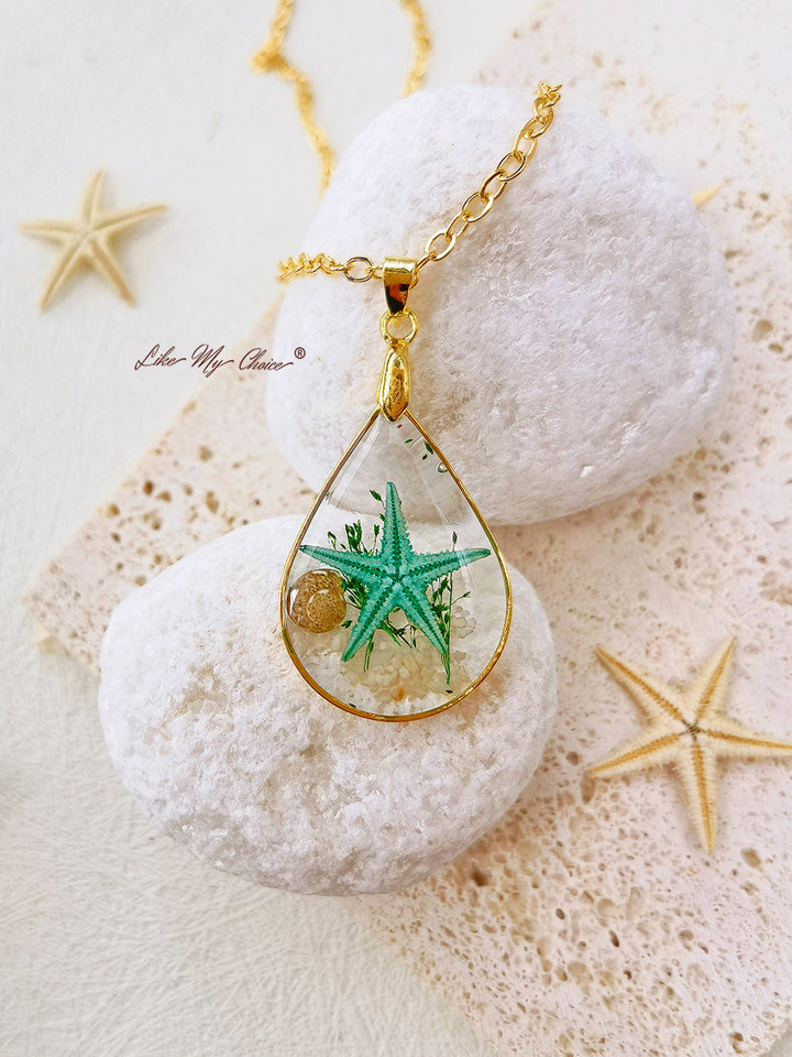 Etoile de mer naturelle DIY Résine Epoxy Collier Or