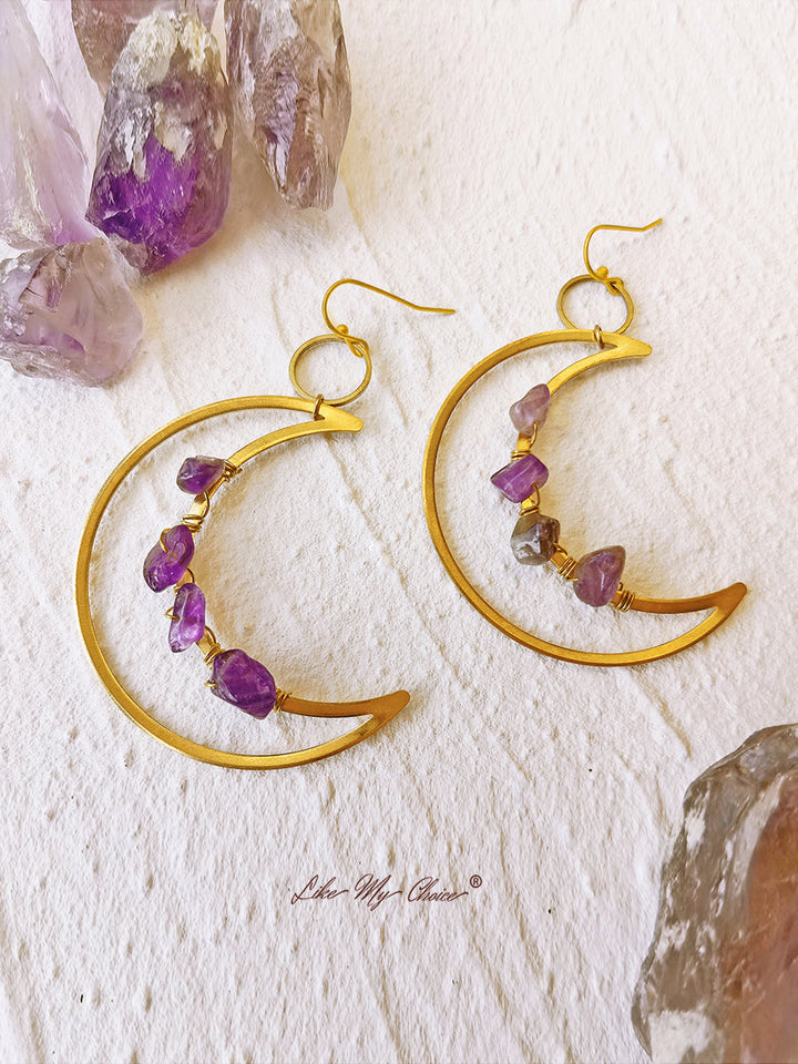 Boucles d'oreilles croissant de lune en améthyste