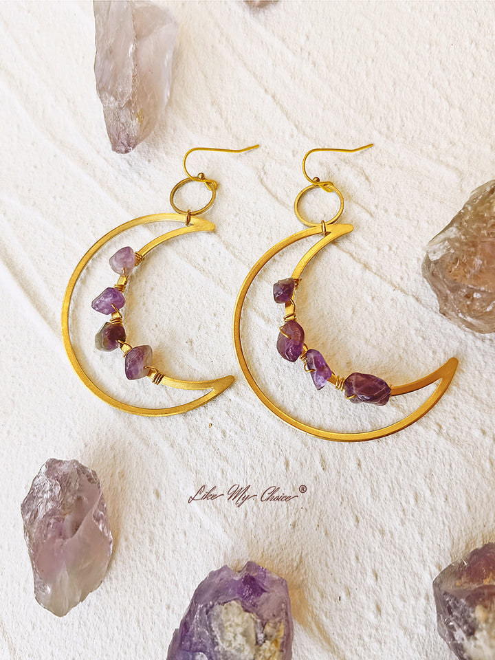 Boucles d'oreilles croissant de lune en améthyste