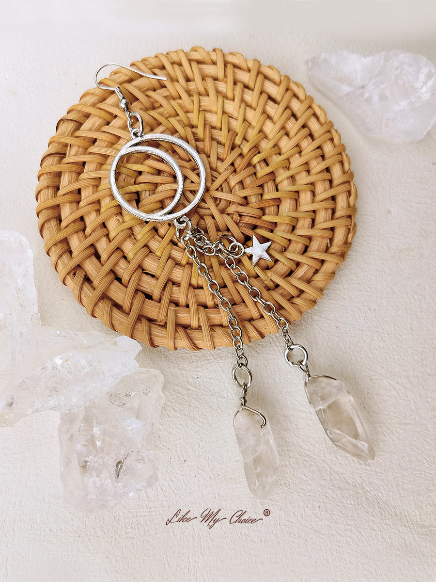 Boucles d'oreilles Moon Irregular Crystal Tassel