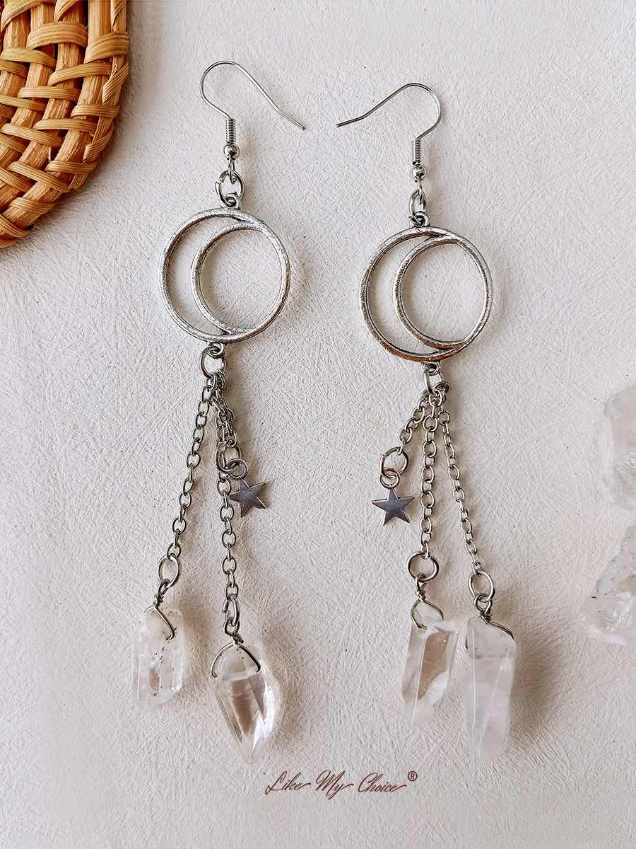 Boucles d'oreilles Moon Irregular Crystal Tassel