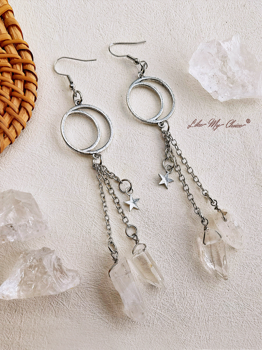 Boucles d'oreilles Moon Irregular Crystal Tassel