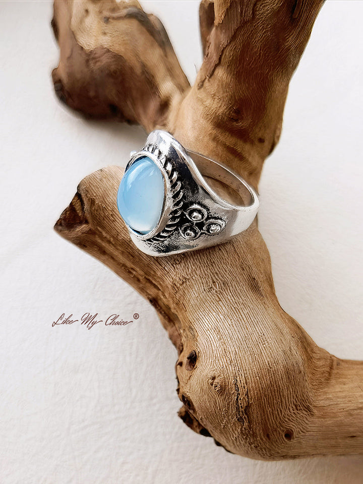 Anello Boho con pietra blu