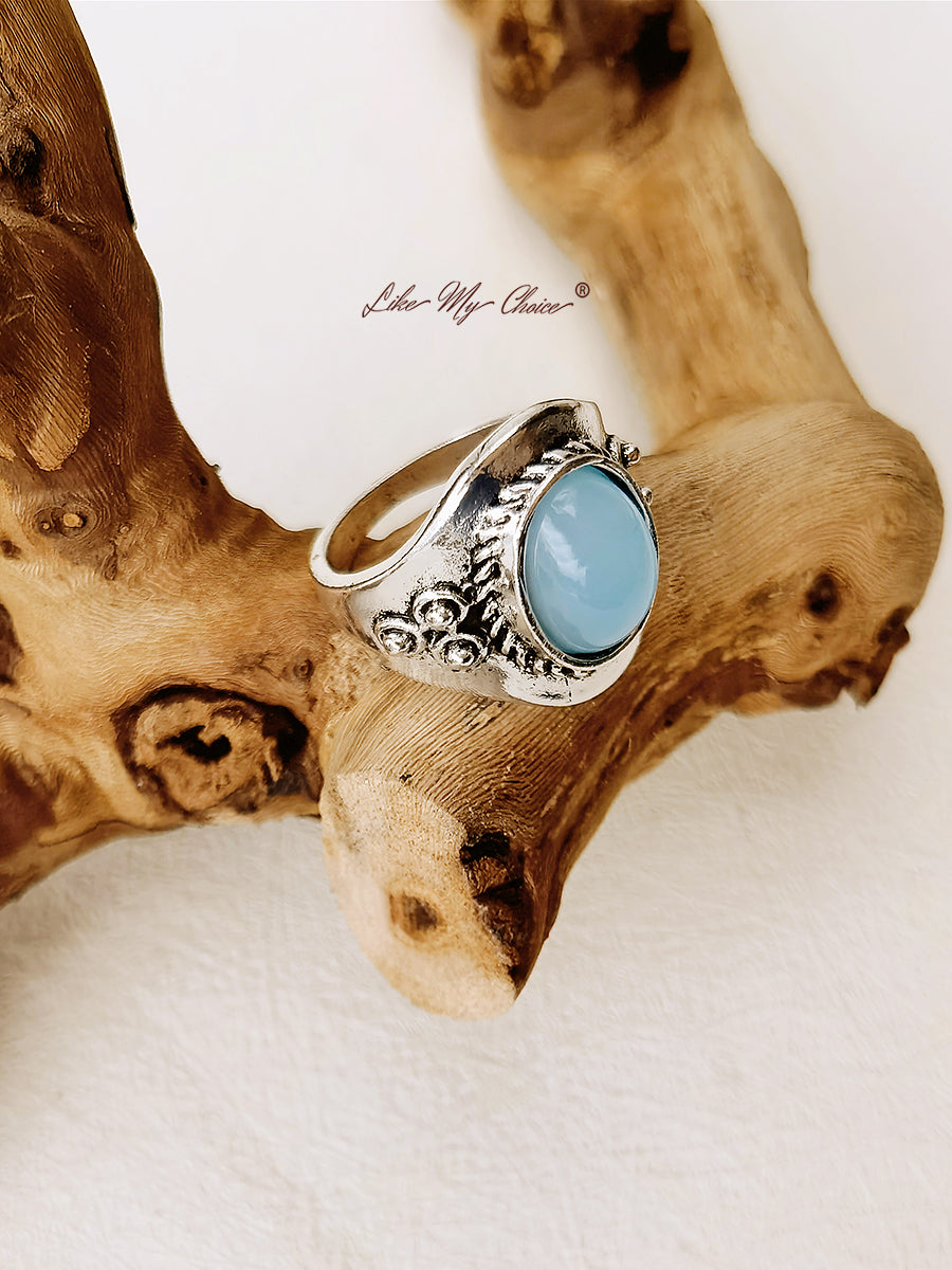 Anello Boho con pietra blu