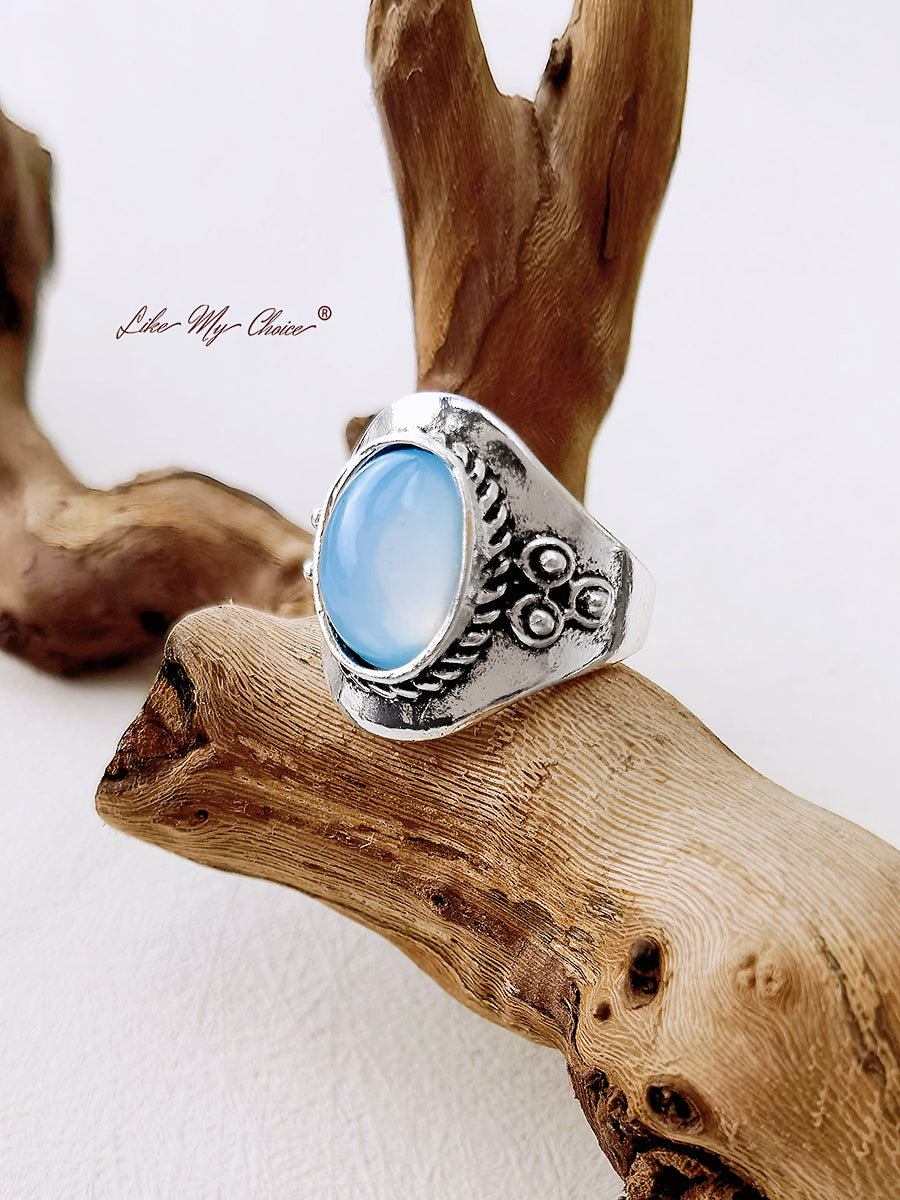 Anello Boho con pietra blu