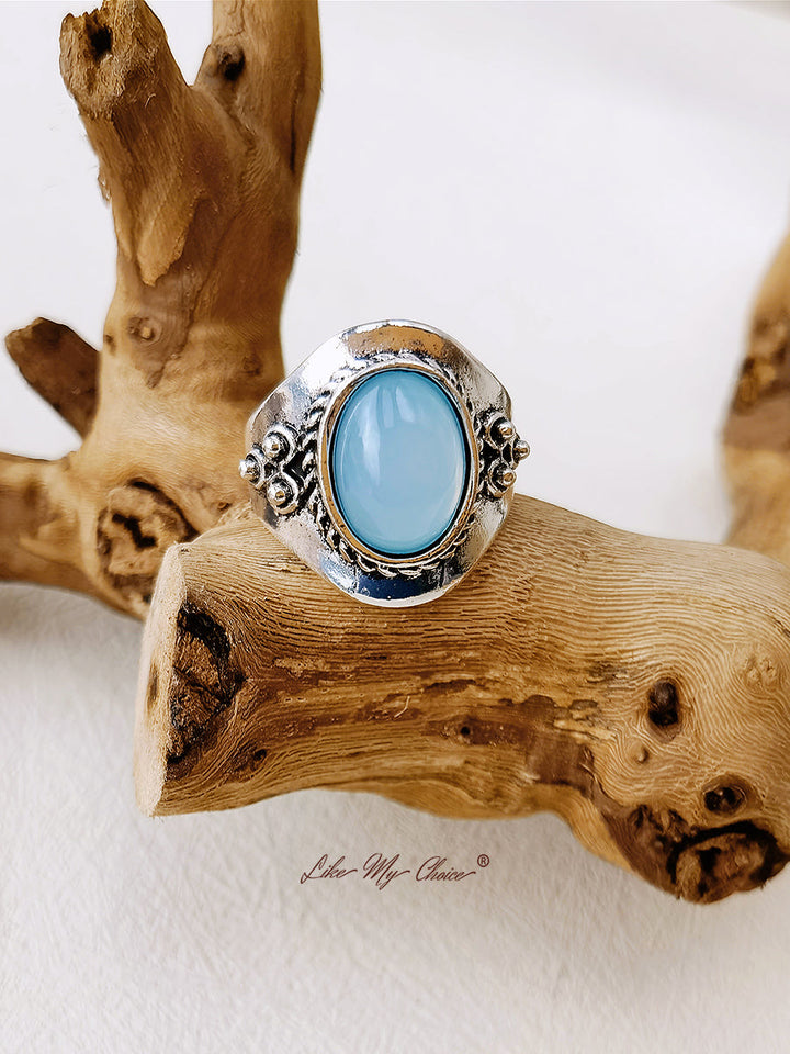 Anello Boho con pietra blu