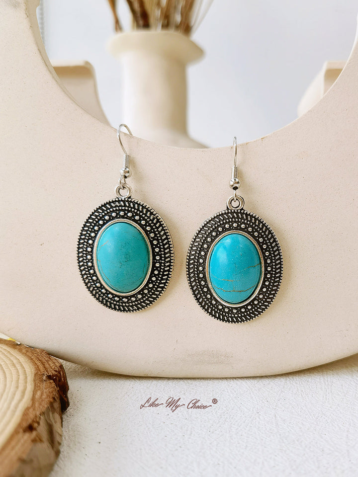 Retro Antique Synthetic Stone Water Pendant Necklace Earrings Sets