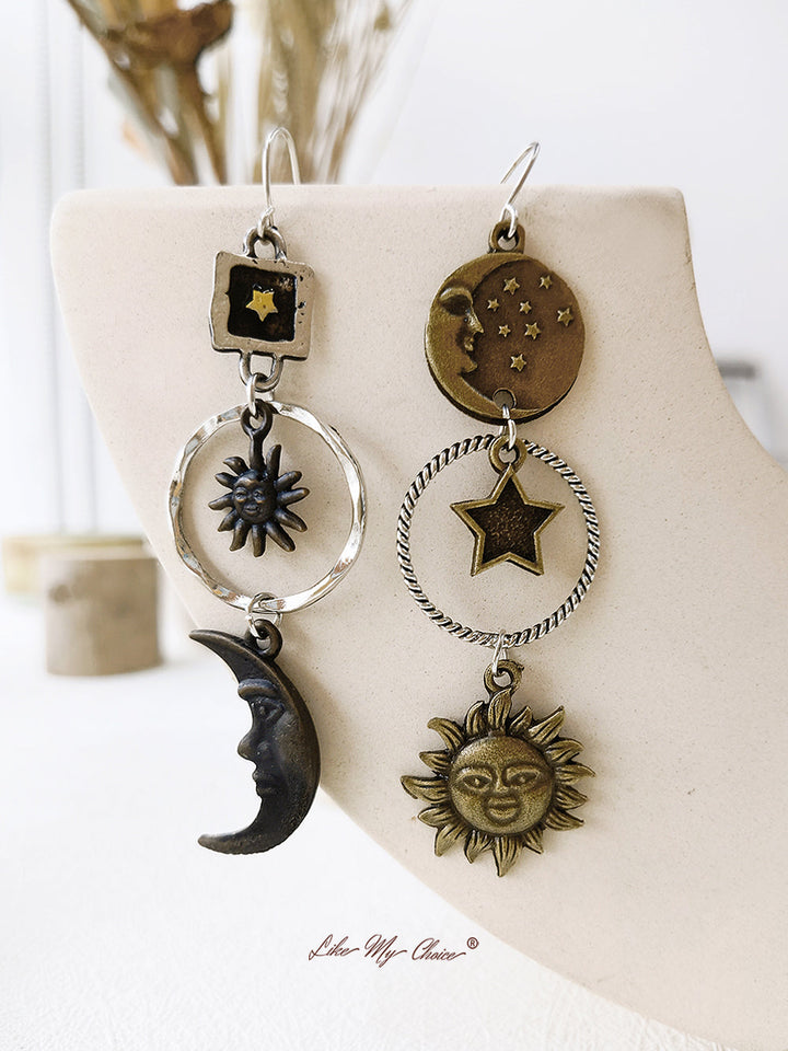 Boho Bronze Pandantiv Crescent Sun Star Cercei