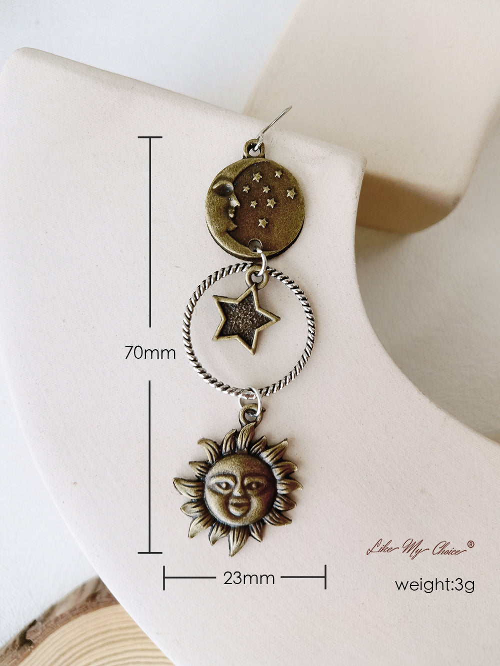 Boho bronzový přívěsek Crescent Sun Star náušnice