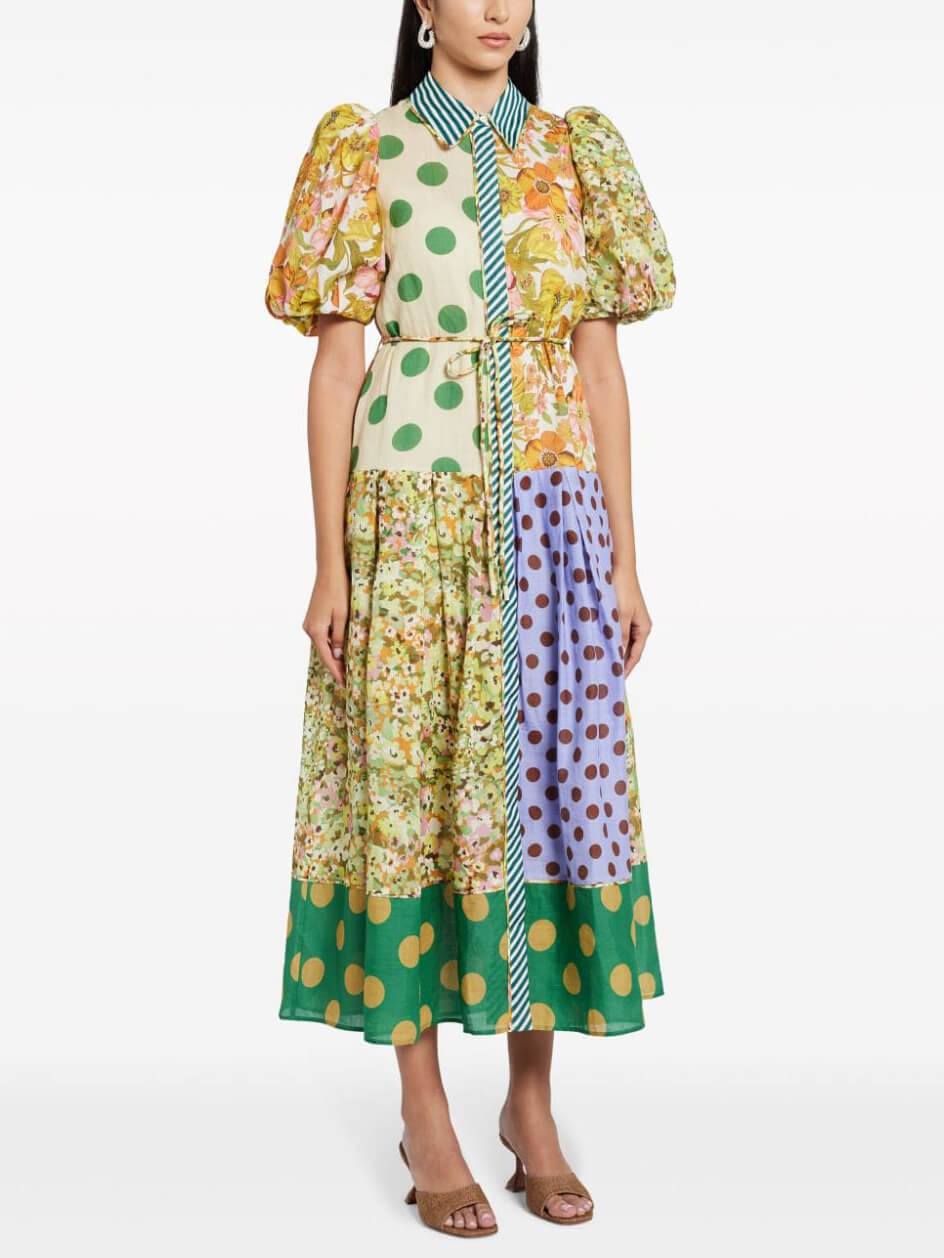 Prachtige Retro Bloemenprint Pofmouw Midi Dress