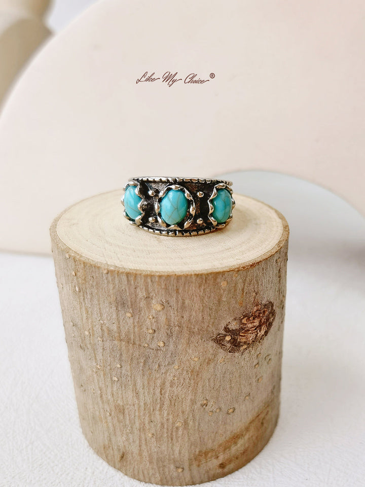 Bague bohème en turquoise incrustée