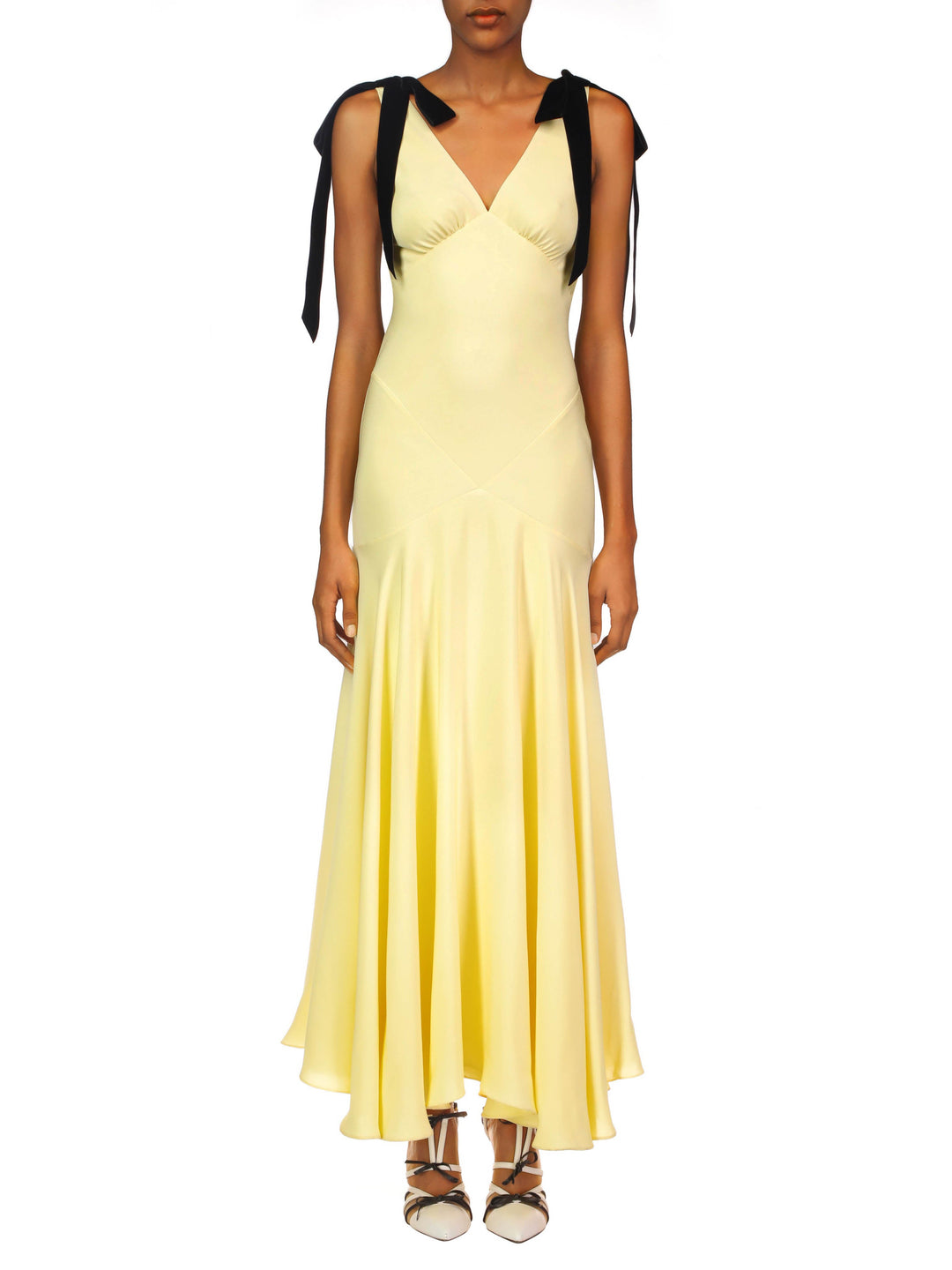 Exquisite V-Neck Bow Tie Suspender Maxi Dress