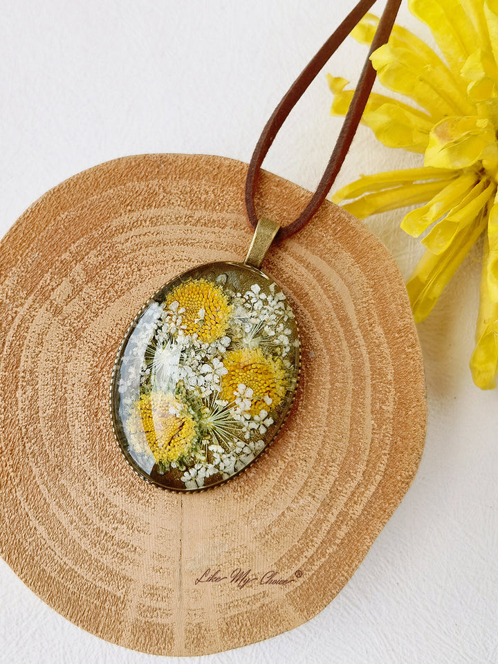 Collier fleurs séchées Van Gogh Tournesol Pendentif fleur conservée