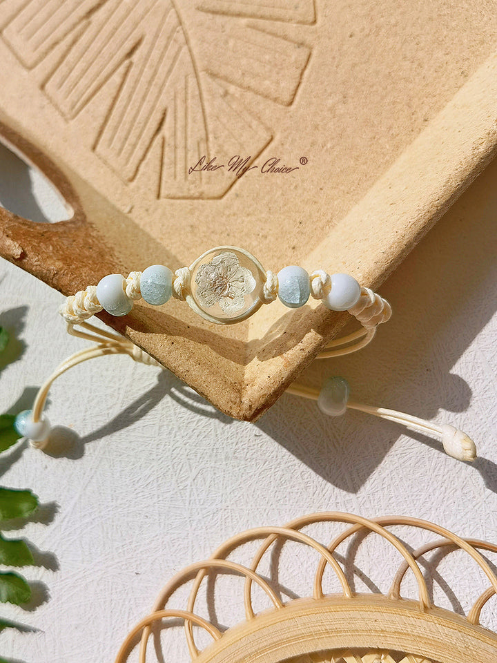 Pulsera trenzada de cerámica con piedra del tiempo flor de cerezo