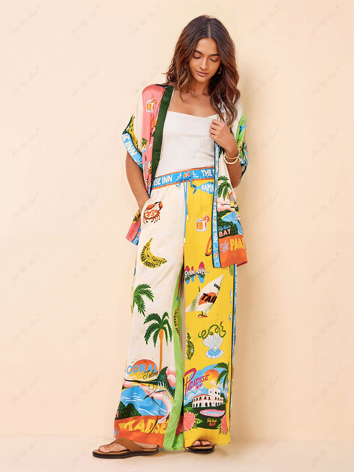 Sunny Beach Summer Style Bedrucktes zweiteiliges Set - Hose