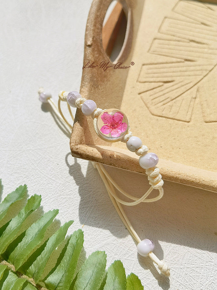 Pulsera trenzada de cerámica con piedra del tiempo flor de cerezo