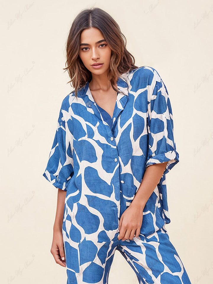 Estampado às riscas Camisa azul e branca estampada solta