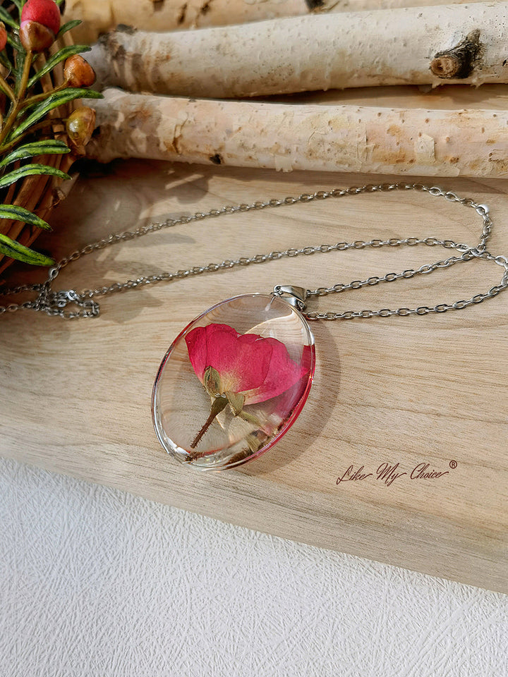 Ketting met Geperste Bloem - Roze Hars