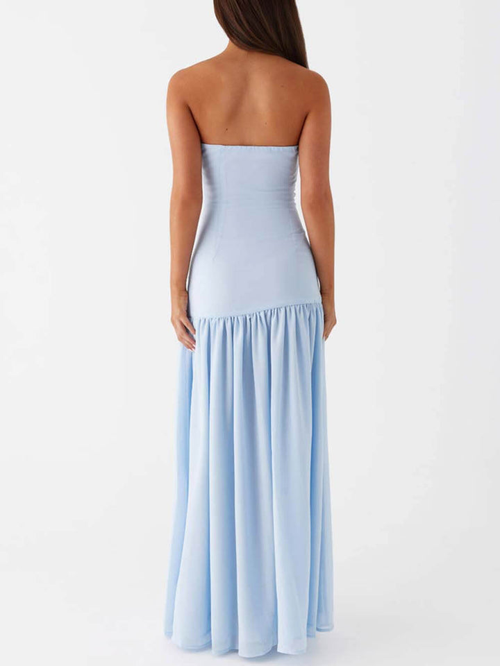 Εξαίσια Backless Πτυχώσεις Strapless Maxi φόρεμα