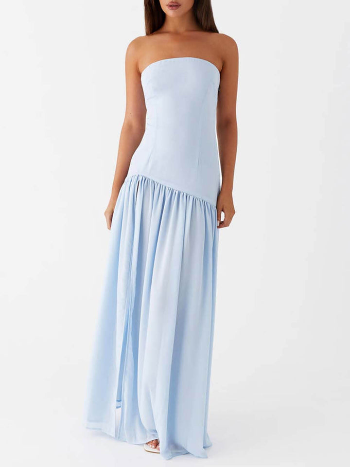 Εξαίσια Backless Πτυχώσεις Strapless Maxi φόρεμα