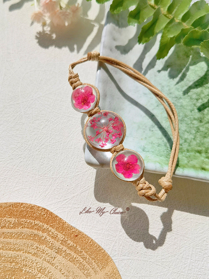 Cherry Blossom Gemstone sticlă capac Charms reglabil frânghie Strand Bangle brățară