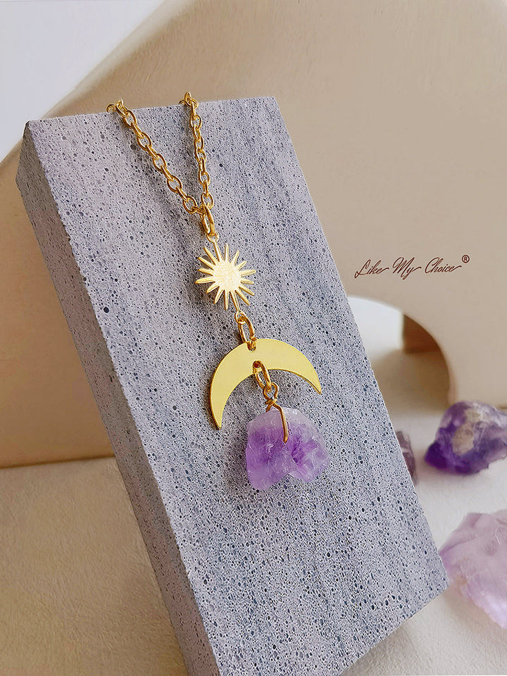 Collier croissant de lune en améthyste