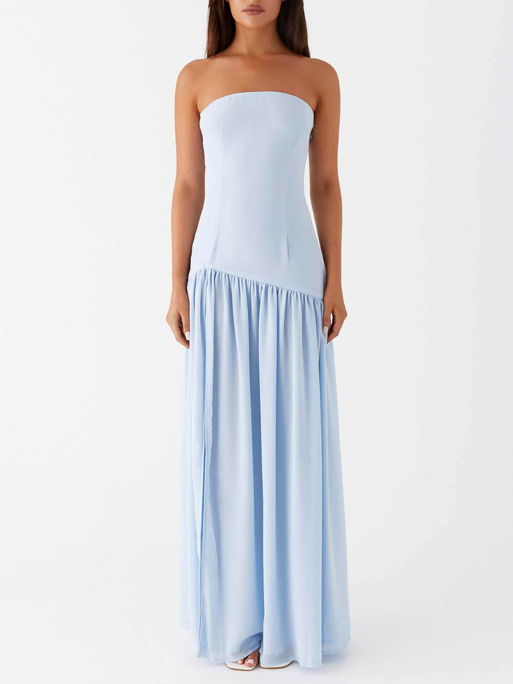 Εξαίσια Backless Πτυχώσεις Strapless Maxi φόρεμα