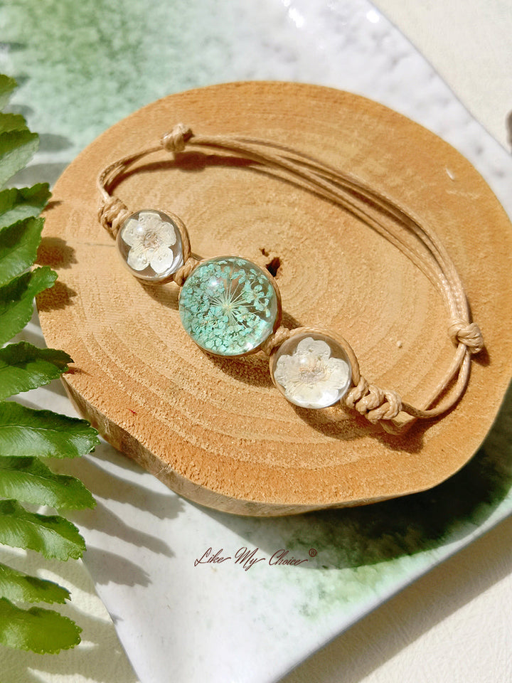 Cherry Blossom Gemstone sticlă capac Charms reglabil frânghie Strand Bangle brățară