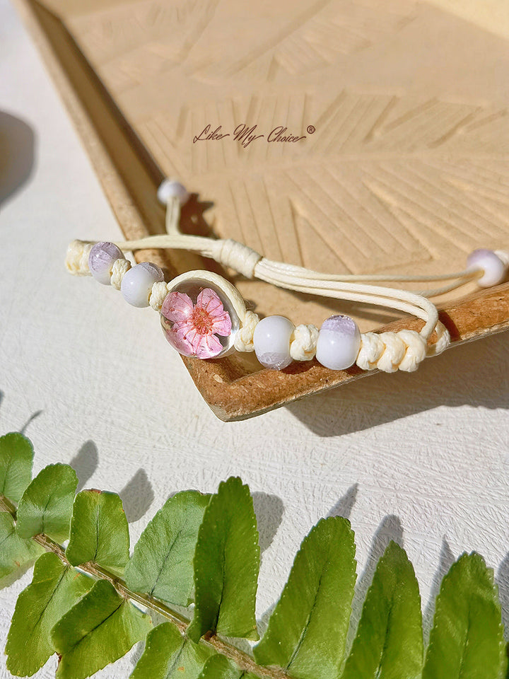 Pulsera trenzada de cerámica con piedra del tiempo flor de cerezo