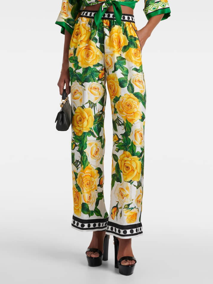 Exquisite Rose Print Loose Long Wide Leg Pants (Pantalon long à jambes larges)