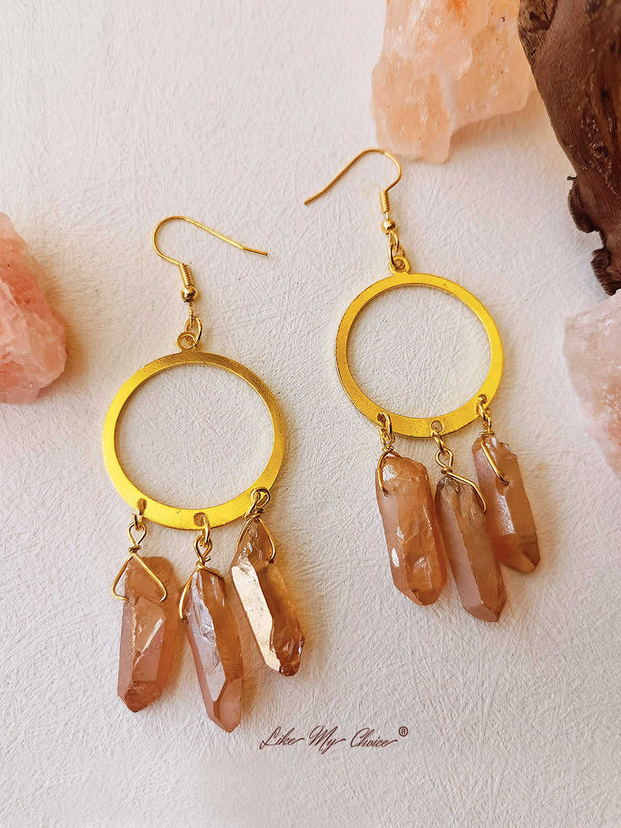 Boucles d'oreilles hippie en quartz et cristal